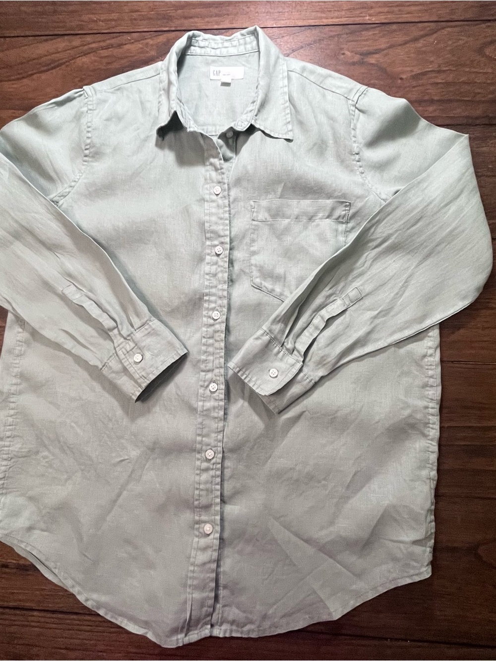 GAP 100% Linen Sage Green Relaxed Button Down Shirt Sm - Picture 3 of 8